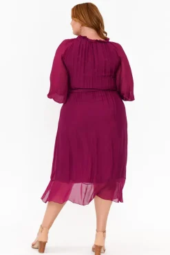 Below Knee Dresses<La Strada Salzburg Plum Silk Tie Dress