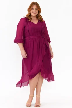 Below Knee Dresses<La Strada Salzburg Plum Silk Tie Dress