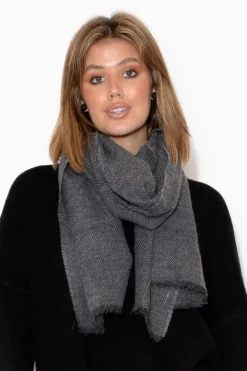 Scarves<The Scarf Company Sam Grey Merino Herringbone Scarf