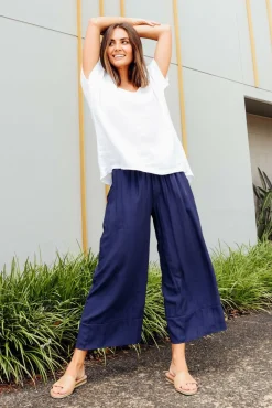 Pants<La Mode Samira Navy Cotton Wide Leg Pant