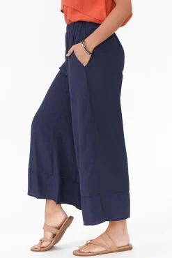 Pants<La Mode Samira Navy Cotton Wide Leg Pant