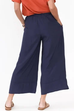 Pants<La Mode Samira Navy Cotton Wide Leg Pant