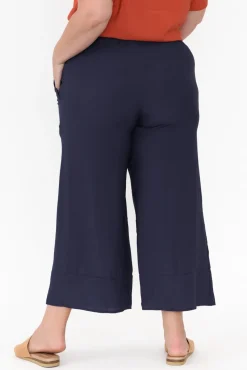 Pants<La Mode Samira Navy Cotton Wide Leg Pant