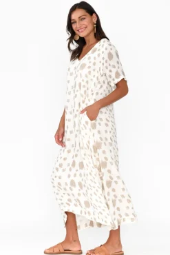 Linen Dresses<Imagine Santana Beige Spot Linen Dress