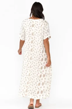 Linen Dresses<Imagine Santana Beige Spot Linen Dress