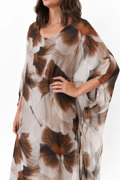 Below Knee Dresses<Italian Closet Santiago Brown Garden Silk Layer Dress