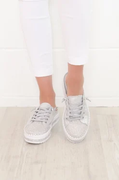Leather Sneakers<Ameise Sarah Silver Leather Mule Sneaker