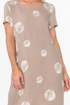 Linen Dresses<Cali and Co Sawyer Beige Spot Linen Pocket Dress