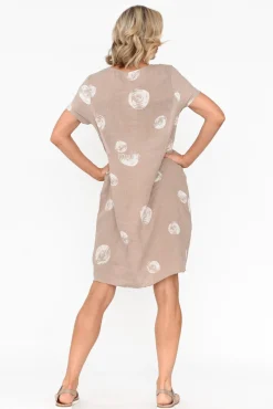 Linen Dresses<Cali and Co Sawyer Beige Spot Linen Pocket Dress