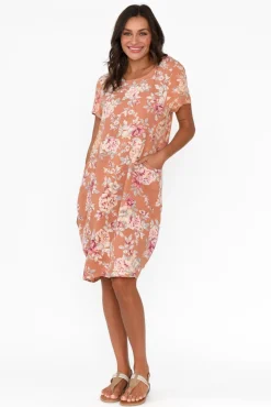 Linen Dresses<Cali and Co Sawyer Orange Blossom Linen Pocket Dress