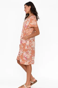 Linen Dresses<Cali and Co Sawyer Orange Blossom Linen Pocket Dress