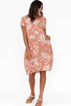 Linen Dresses<Cali and Co Sawyer Orange Blossom Linen Pocket Dress