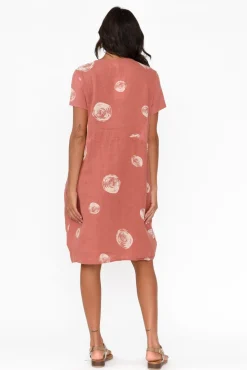 Linen Dresses<Cali and Co Sawyer Rust Spot Linen Pocket Dress