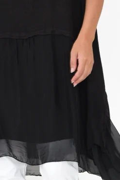 Linen Tops<Italian Closet Seamus Black Linen Blend Tunic Dress