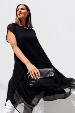 Linen Tops<Italian Closet Seamus Navy Linen Blend Tunic Dress