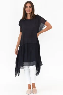 Linen Tops<Italian Closet Seamus Navy Linen Blend Tunic Dress