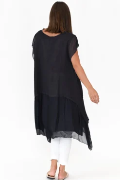 Linen Tops<Italian Closet Seamus Navy Linen Blend Tunic Dress