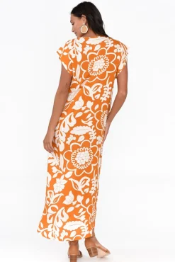 Midi Dresses<Shanty Sebou Orange Garden Midi Dress