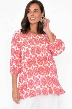 Cotton Tops<Namastai Selma Red Fiesta Crinkle Cotton Top