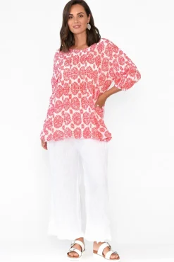 Cotton Tops<Namastai Selma Red Fiesta Crinkle Cotton Top