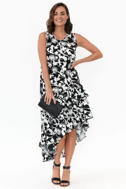 Cotton Dresses<Slate the Label Seren Black Floral Cotton Poplin Ruffle Dress