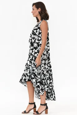 Cotton Dresses<Slate the Label Seren Black Floral Cotton Poplin Ruffle Dress
