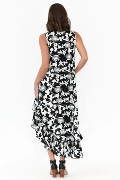 Cotton Dresses<Slate the Label Seren Black Floral Cotton Poplin Ruffle Dress