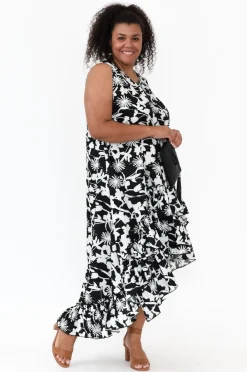 Cotton Dresses<Slate the Label Seren Black Floral Cotton Poplin Ruffle Dress