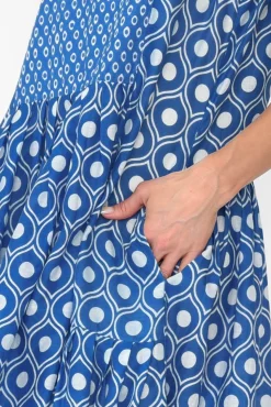 Midi Dresses<Mozaic Serena Blue Circle Cotton Dress