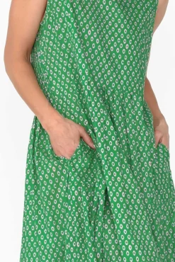 Midi Dresses<Mozaic Serena Green Circle Cotton Dress