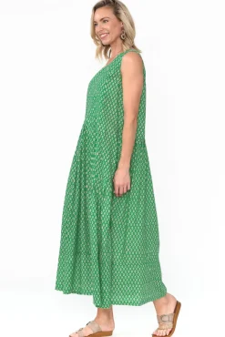 Midi Dresses<Mozaic Serena Green Circle Cotton Dress