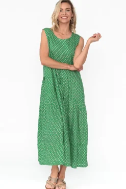 Midi Dresses<Mozaic Serena Green Circle Cotton Dress