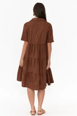 Cotton Dresses<PQ Serenity Brown Cotton Tiered Dress