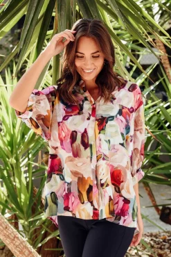 Linen Tops<Willow Tree Shaney Pink Blossom Linen Blend Shirt