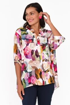 Linen Tops<Willow Tree Shaney Pink Blossom Linen Blend Shirt