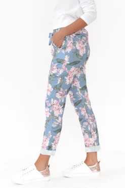 Pants<Cali and Co Shonee Blue Blossom Cotton Stretch Pant