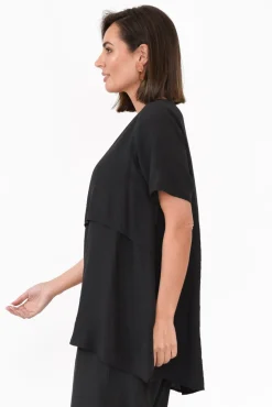 Cotton Tops<La Mode Shoshana Black Cotton Layered Top