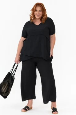 Cotton Tops<La Mode Shoshana Black Cotton Layered Top