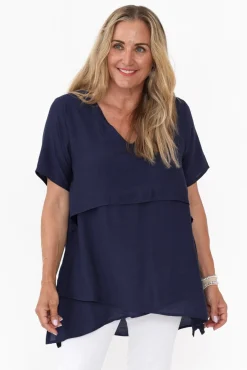 Cotton Tops<La Mode Shoshana Navy Cotton Layered Top
