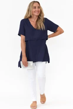 Cotton Tops<La Mode Shoshana Navy Cotton Layered Top