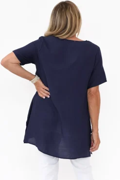 Cotton Tops<La Mode Shoshana Navy Cotton Layered Top