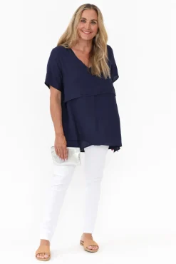 Cotton Tops<La Mode Shoshana Navy Cotton Layered Top