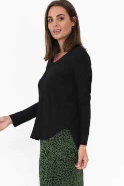 Sleeved Tops<Lou Lou Sia Black Bamboo V Neck Top