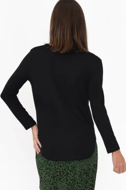 Sleeved Tops<Lou Lou Sia Black Bamboo V Neck Top