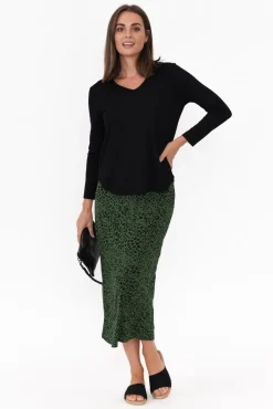 Sleeved Tops<Lou Lou Sia Black Bamboo V Neck Top