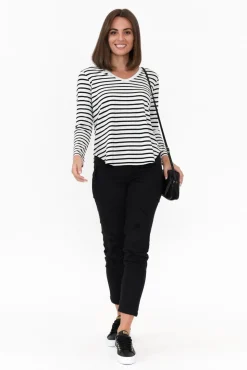 Sleeved Tops<Lou Lou Sia Grey Stripe Bamboo V Neck Top