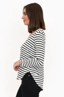 Sleeved Tops<Lou Lou Sia Grey Stripe Bamboo V Neck Top