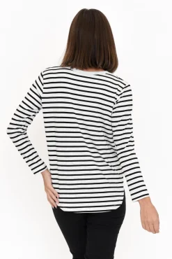 Sleeved Tops<Lou Lou Sia Grey Stripe Bamboo V Neck Top