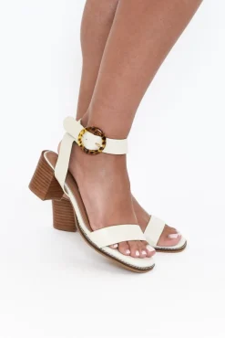 Heeled Sandals<Bay Lane Siesta White Buckle Leather Heel
