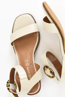Heeled Sandals<Bay Lane Siesta White Buckle Leather Heel